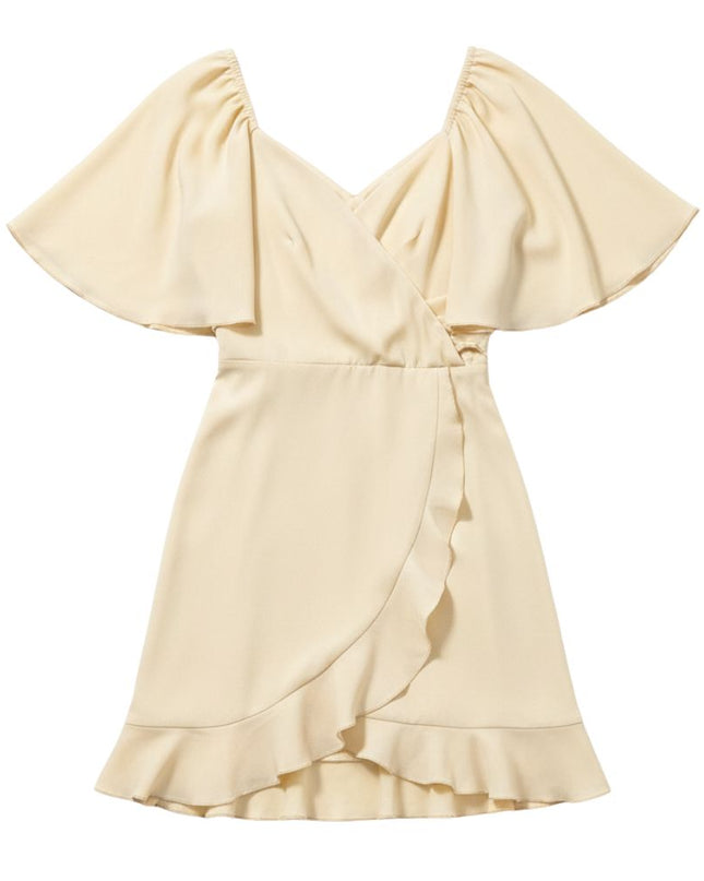 Elegant wrap-front midi dress with short sleeves