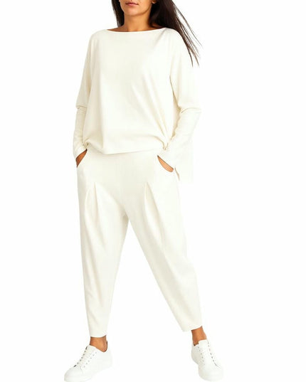 Women’s Two-Piece Set with Wide-Neck Top and Tapered Trousers