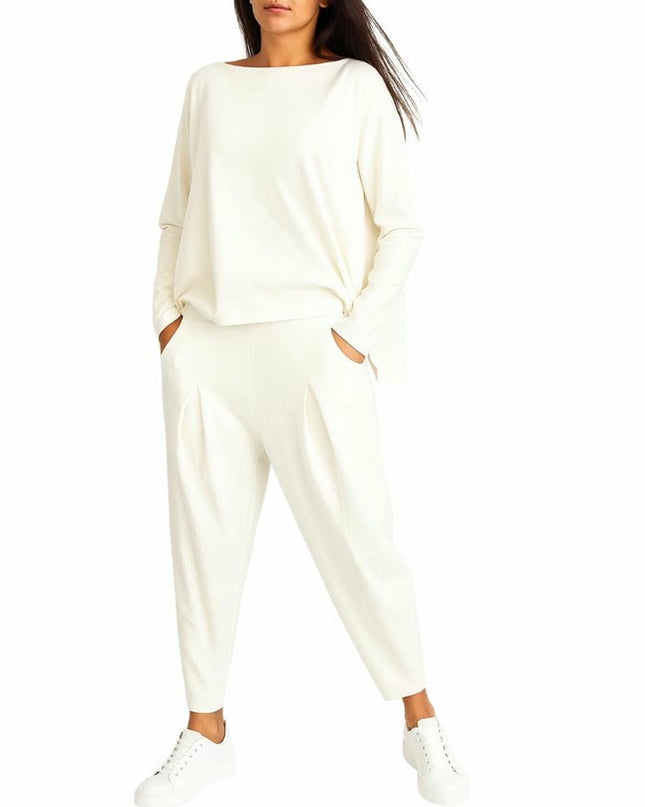 Women’s Two-Piece Set with Wide-Neck Top and Tapered Trousers
