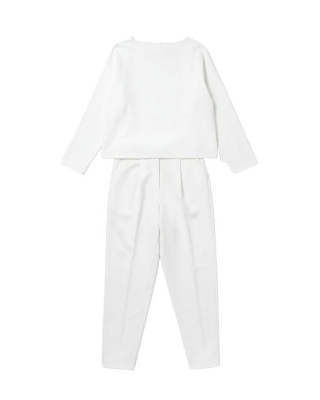 Women’s Two-Piece Set with Wide-Neck Top and Tapered Trousers