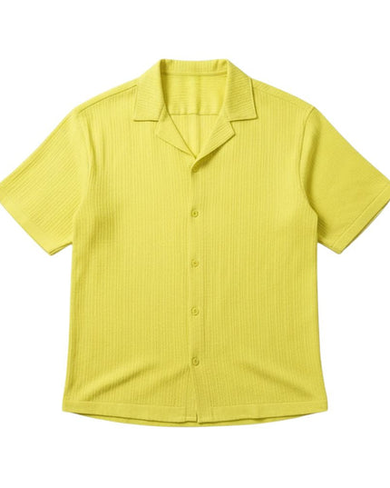Men's short-sleeved shirt with a lapel collar and a textured surface