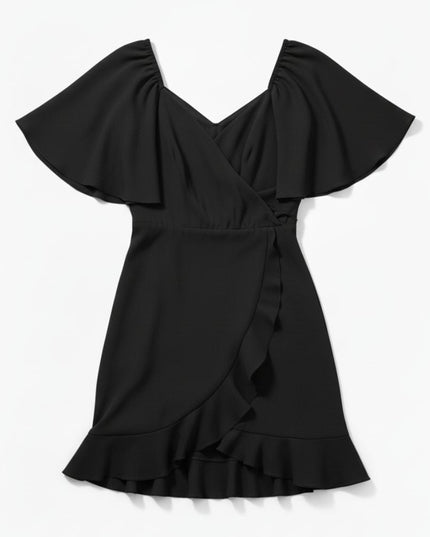 Elegant wrap-front midi dress with short sleeves