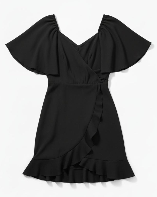 Elegant wrap-front midi dress with short sleeves