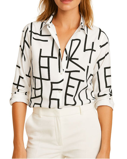 Women's blouse with pattern and button placket