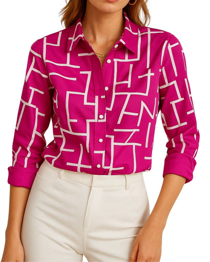 Women's blouse with pattern and button placket