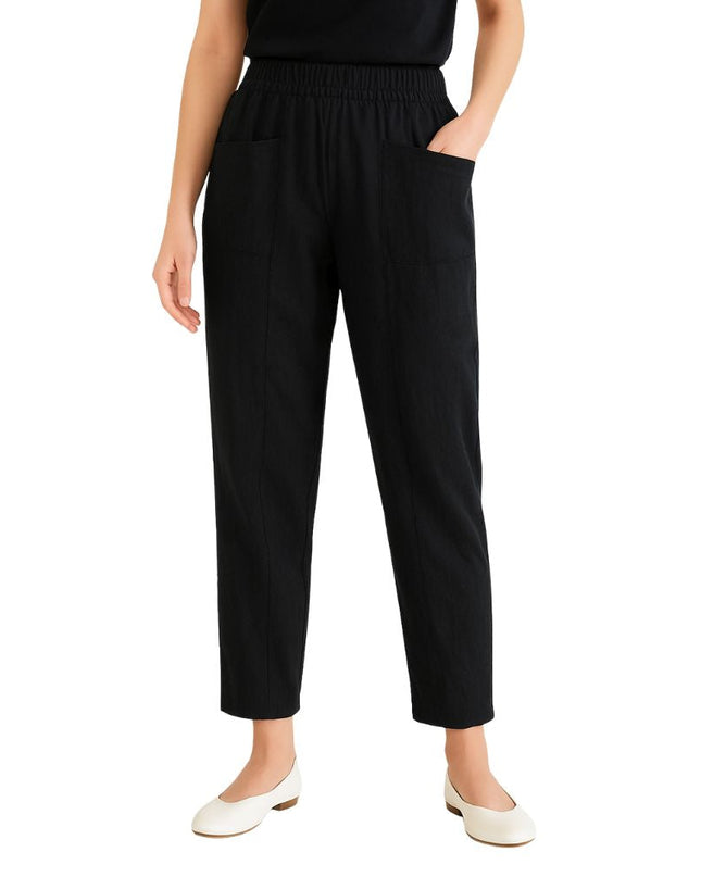 Straight-cut trousers with an elastic waistband and a simple design
