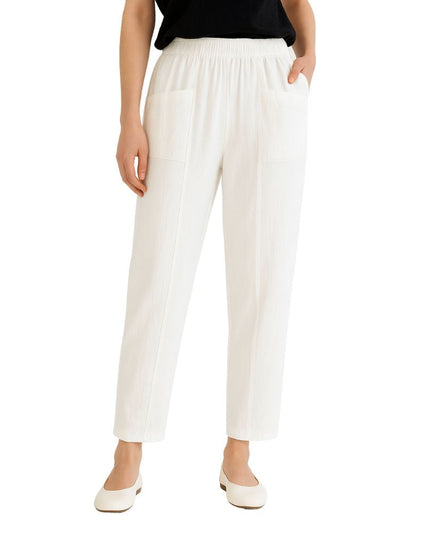 Straight-cut trousers with an elastic waistband and a simple design