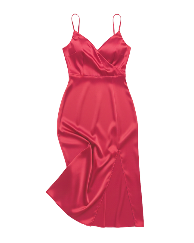 Dress with waterfall neckline and side slit