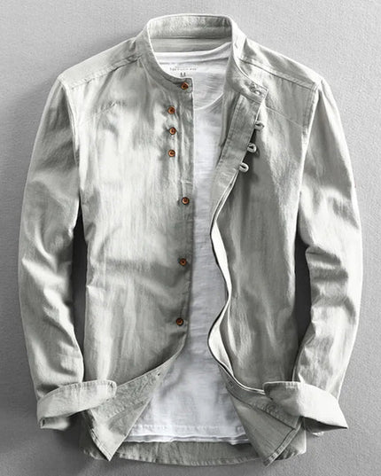 Men's long-sleeved shirt with stand-up collar