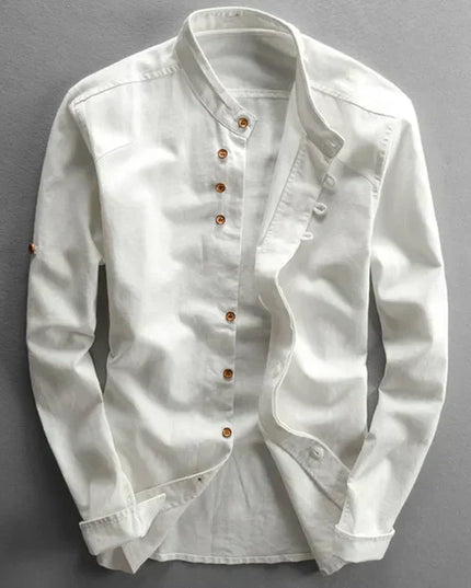 Men's long-sleeved shirt with stand-up collar