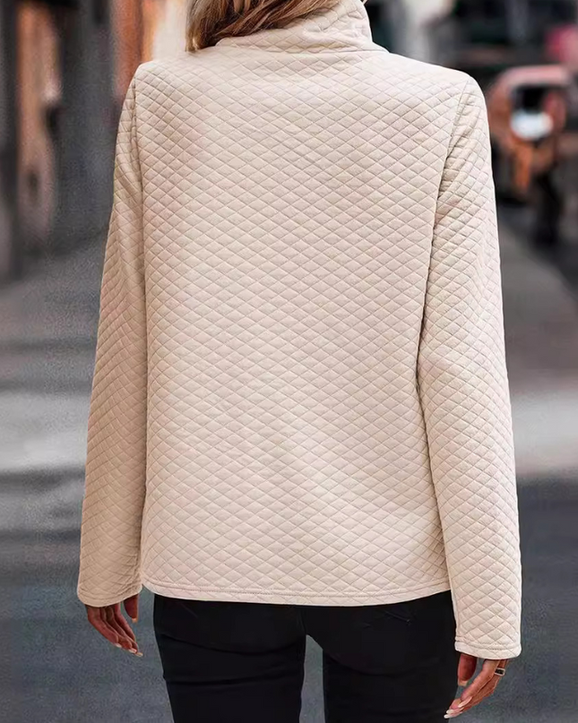Women’s Long-Sleeved Quilted Top with Raised Collar