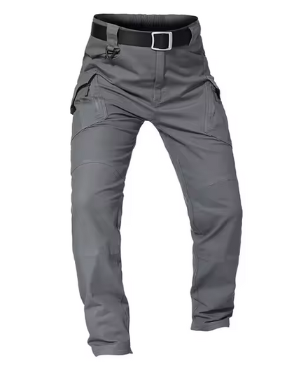 Cargo trousers with multiple pockets and belt