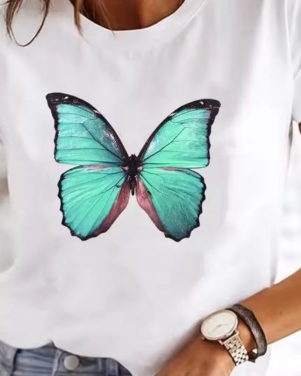 Printed short-sleeved T-shirt with round neckline