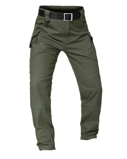 Cargo trousers with multiple pockets and belt
