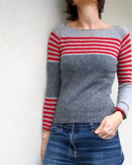 Knitted sweater with striped design