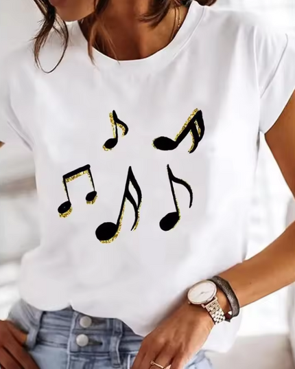 Printed short-sleeved T-shirt with round neckline