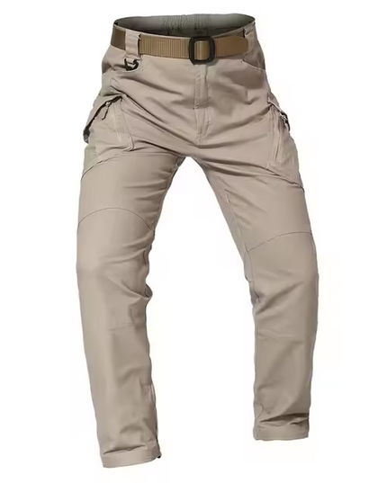 Cargo trousers with multiple pockets and belt