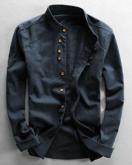 Men's long-sleeved shirt with stand-up collar