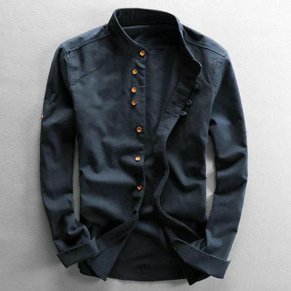 Men's long-sleeved shirt with stand-up collar