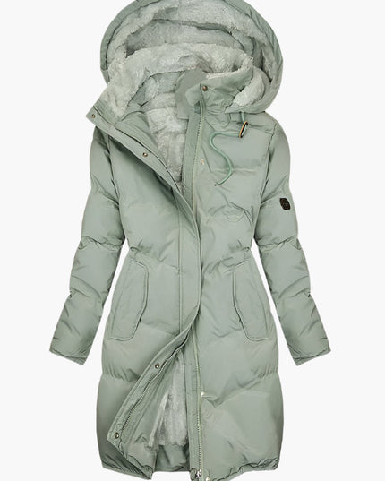 Long Puffer Coat with Hood and Fleece Lining